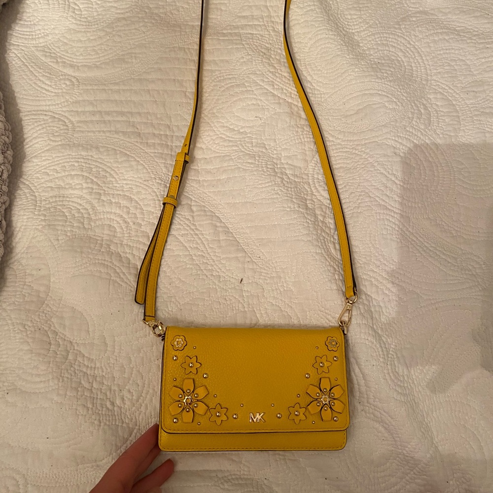 Michael Kors Yellow Leather Studded Crossbody